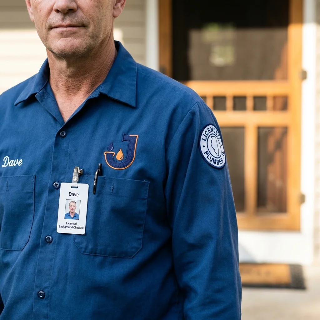 Licensed plumber showing ID badge in La Grange Park, IL