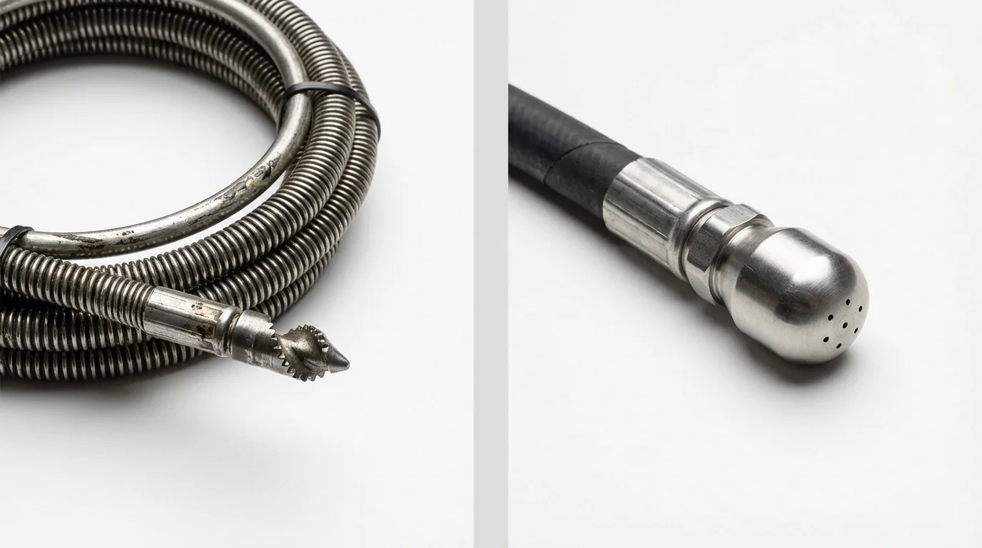 Drain snake cable and hydro jetting nozzle used for drain cleaning in La Grange Park, IL
