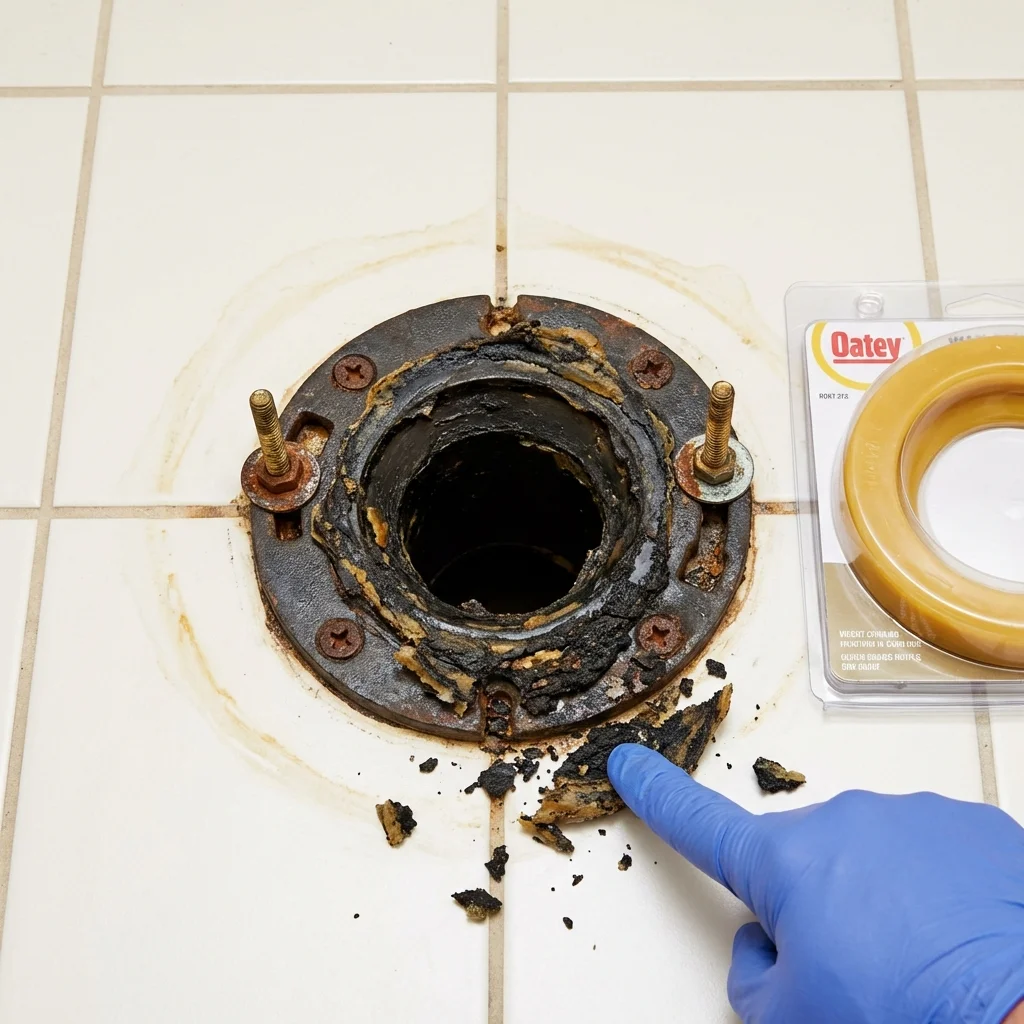 Failed wax ring showing water seepage at the base of a toilet in a La Grange Park, IL home